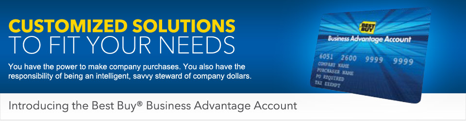 Customized solutions to fit your needs - You have the power to make company purchases. You also have the responsibility of being an intelligent, savvy steward of company dollars. Introducing the Best Buy Business Advantage Account